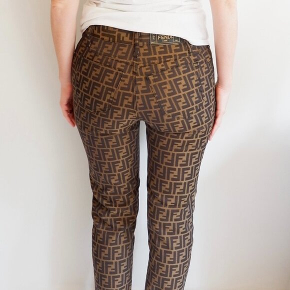 Authentic Preowned Vintage Fendi Brown Zucca Print Straight Leg Pants - S - Picture 5 of 9